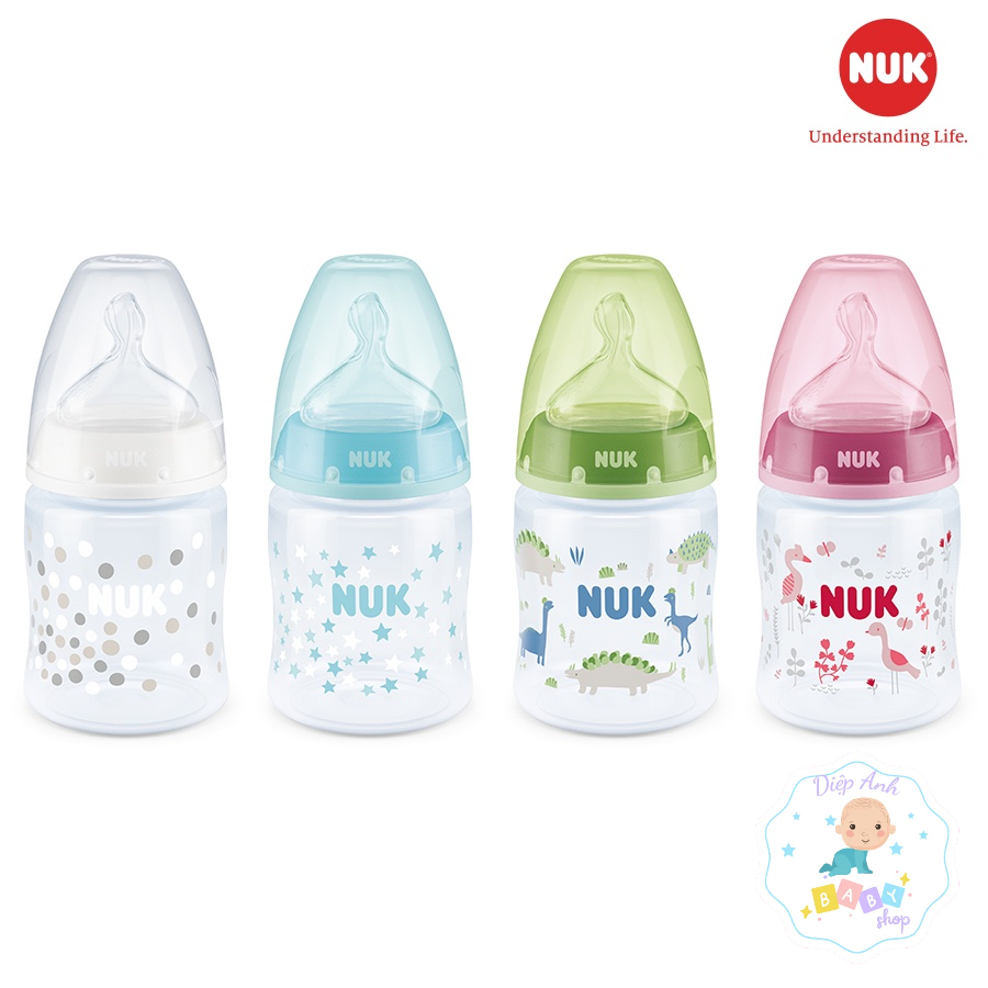 Bình sữa NUK nhựa PP núm ti Silicone hàng chính hãng (150ml và 300ml)