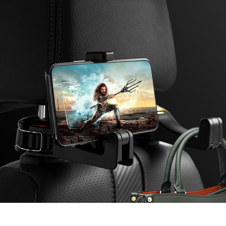 Móc treo đồ trên lưng ghế xe ô tô kiêm giá đỡ điện thoại đa năng - Móc để đồ trên xe hơi đa năng | BigBuy360 - bigbuy360.vn