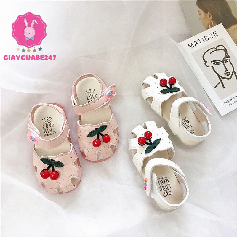 Sandal Cherry Tập Đi Đế Cao Su Mềm Cho Bé Gái