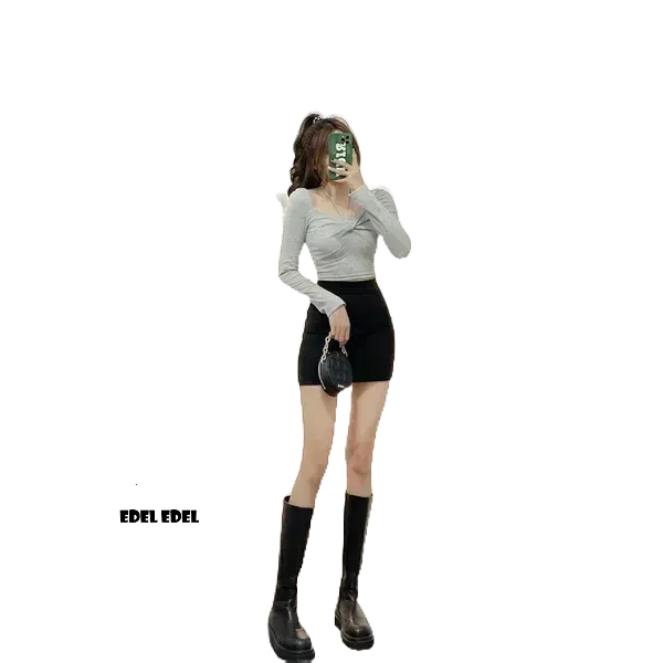 Áo croptop tay dài chéo ngực