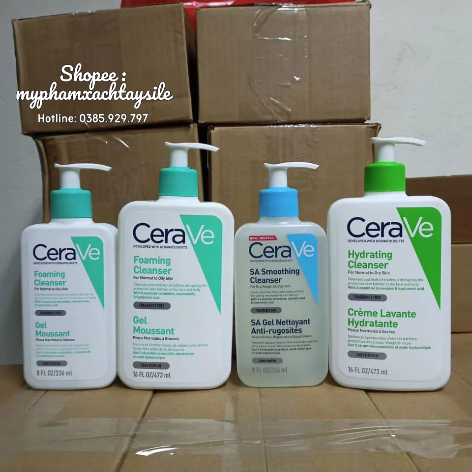 BẢN PHÁP - Sữa Rửa Mặt Cerave 236ML, 473ML, 1L - SRM CHO DA KHÔ, DA DẦU MỤN