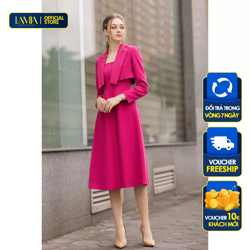 Set vest công sở nữ Lamia Design SET021 màu hồng hot pink sang trọng nổi bật