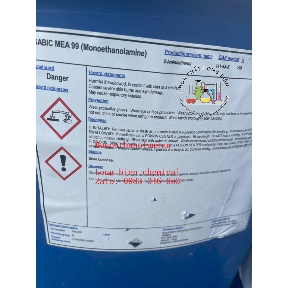 Ethanolamine  cas: 141-43-5, chai 1L