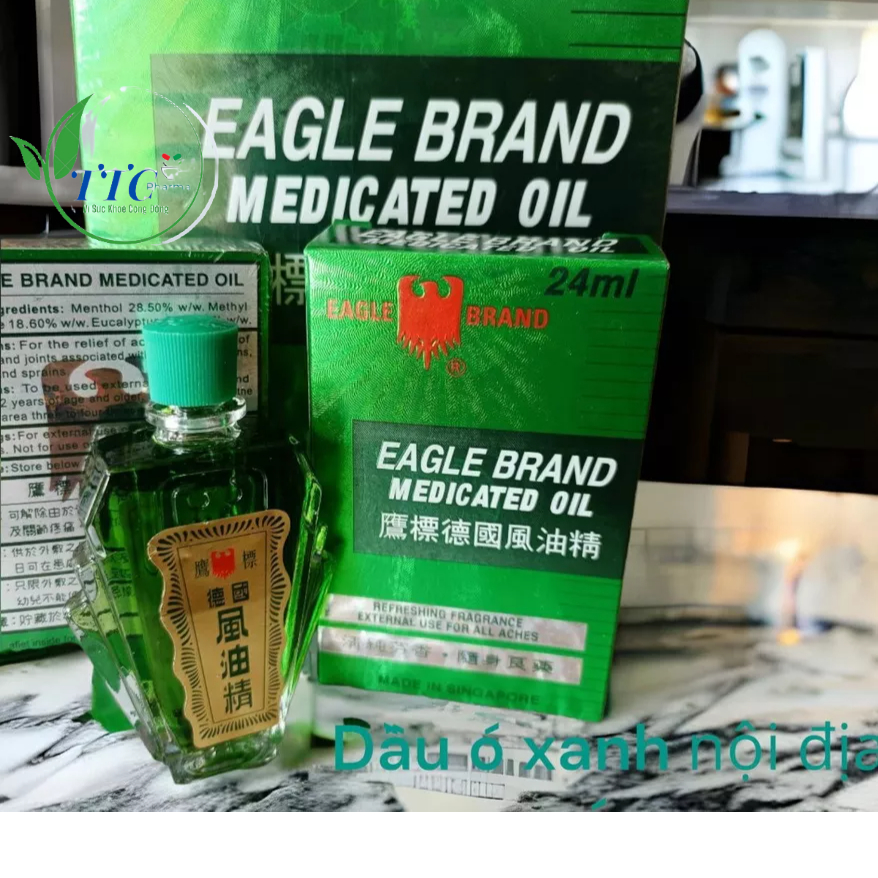 DẦU GIÓ XANH CON Ó EAGLE BRAND SINGAPORE 1 NẮP VÀ 2 NẮP 24ML