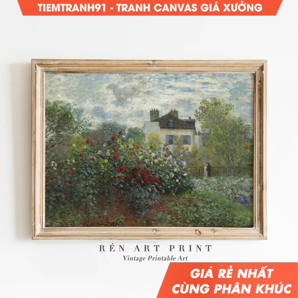 Tranh treo tường, Vintage Spring Wall Art Claude Monet Garden with Dahlias Monet Painting Impression