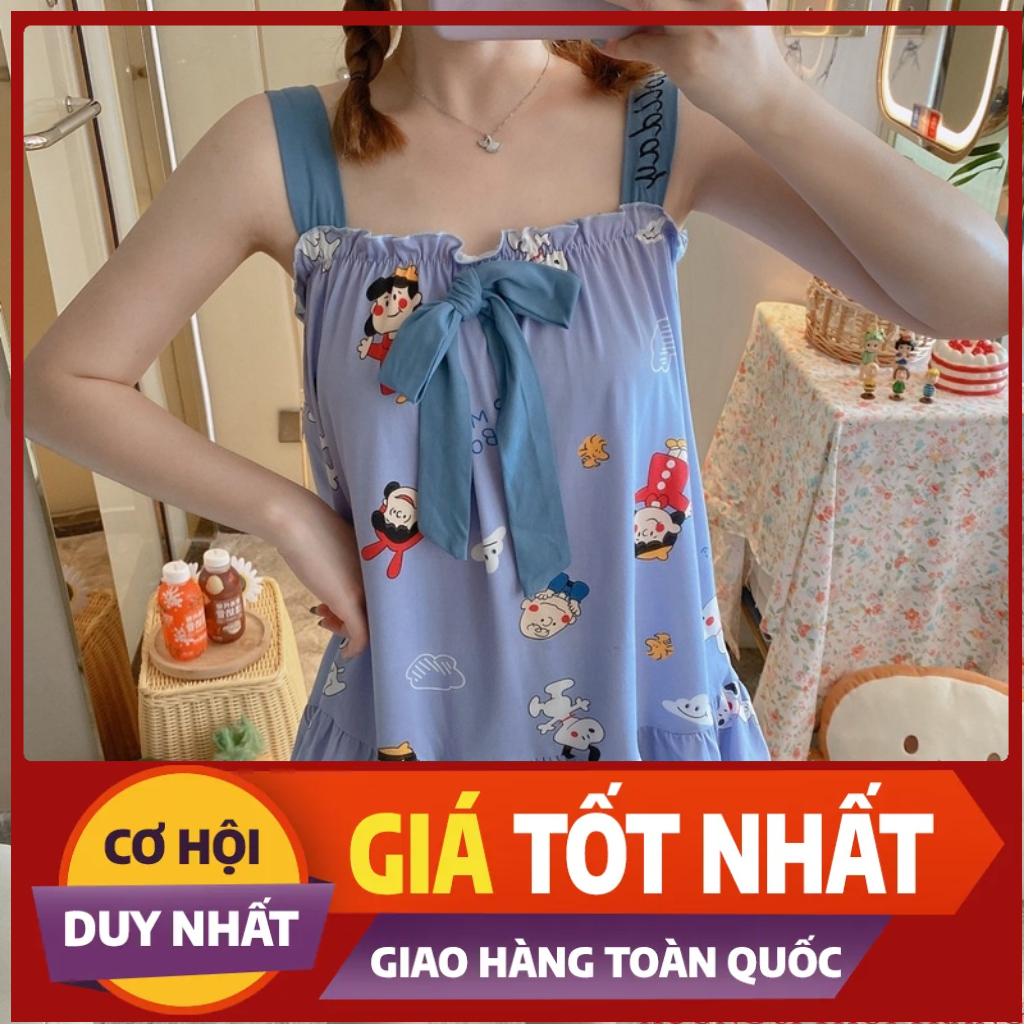 Bộ Ngủ Thun Nữ Mặc Nhà Hai Dây Thoáng Mát Thấm Hút Mồ Hôi Siêu Tốt Họa Tiết Dễ Thương