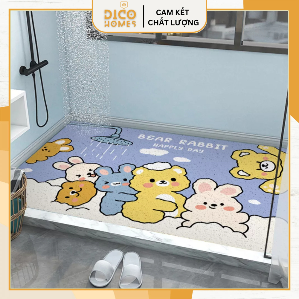 Thảm Lót Nhà Tắm Nhựa Đan Rối PVC Hình Dễ Thương Dico Homes - Thảm Sàn Đế Cao Su Chống Trượt Độ Bền Cao Dễ Vệ Sinh 60x90