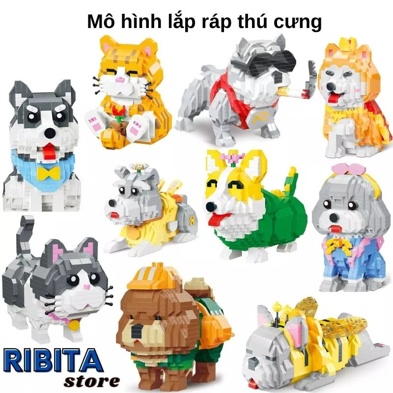 Mô hình lắp ráp kiểu LEGO thú cưng chó Pug xinh xắn - Giúp trẻ em rèn luyện khả năng sáng tạo và tư duy logic ribita 430