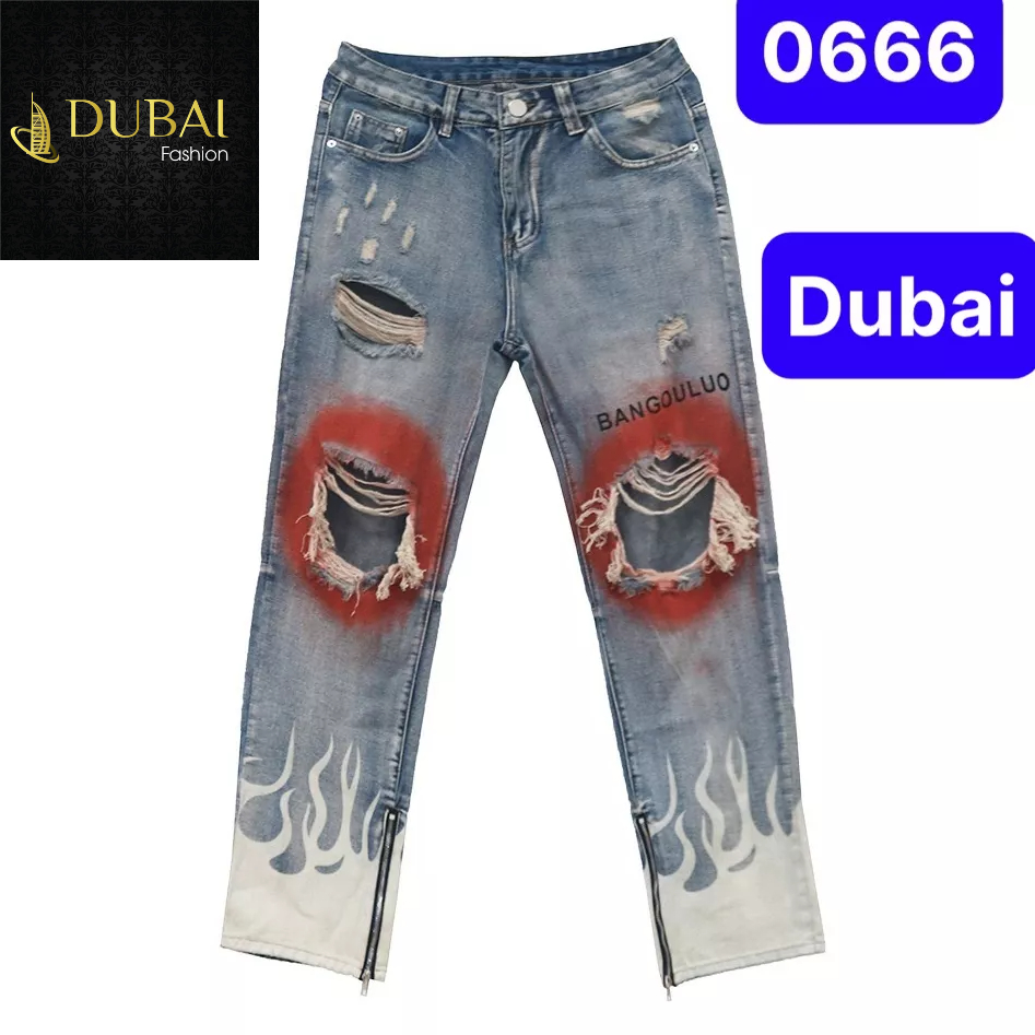 QUẦN JEAN NAM CHẤT BÒ ỐNG RỘNG RÁCH SƠN ĐỎ KHÓA CHÂN NHẬT BẢN PHONG CÁCH HOT TREND 2023 DB-0666 - DUBAI FASHION