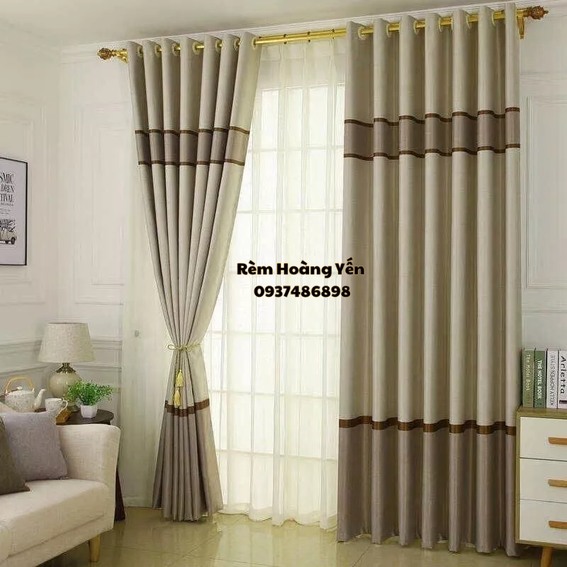 Rèm cửa sổ , rèm cửa đi sọc ngang ,vải gấm 2 mặt màu Hồng  may sẵn  khoen .