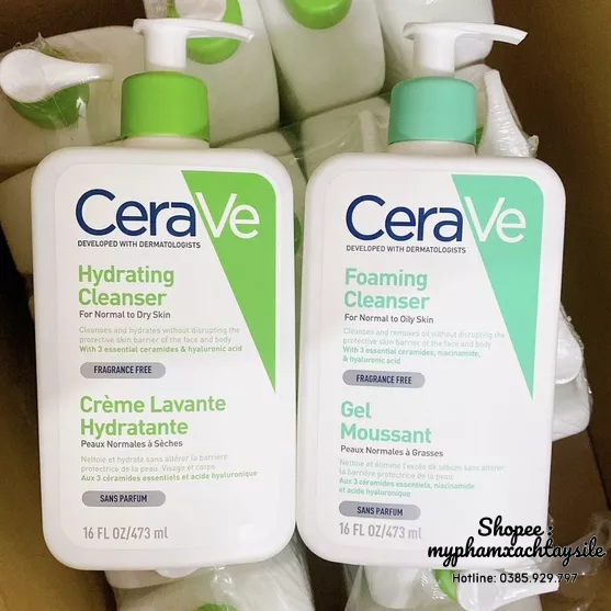BẢN PHÁP - Sữa Rửa Mặt Cerave 236ML, 473ML, 1L - SRM CHO DA KHÔ, DA DẦU MỤN