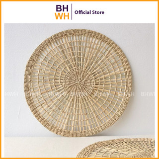 Thảm lót ly cói tròn đan thưa BHWH trang trí bàn ăn, trang trí nhà hàng, trang trí tường phòng ngủ, tường phòng khách