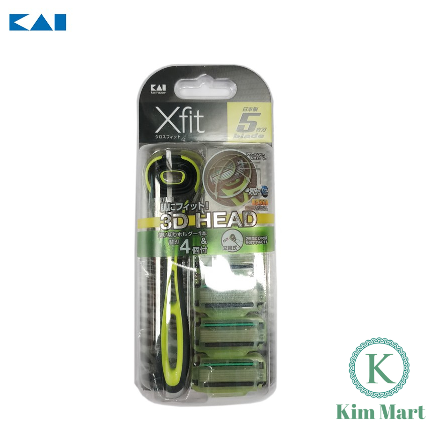 Bộ dao cạo râu 5 lưỡi kép Kai Xfit (1 thân 4 lưỡi thay thế) hàng Nhật Bản