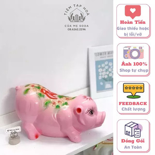 Heo đất/lợn đất mẫu Phúc Lộc dáng dài cỡ lớn size 35CM màu HỒNG, HEO PHONG THUỶ TIỆM HEO SODA