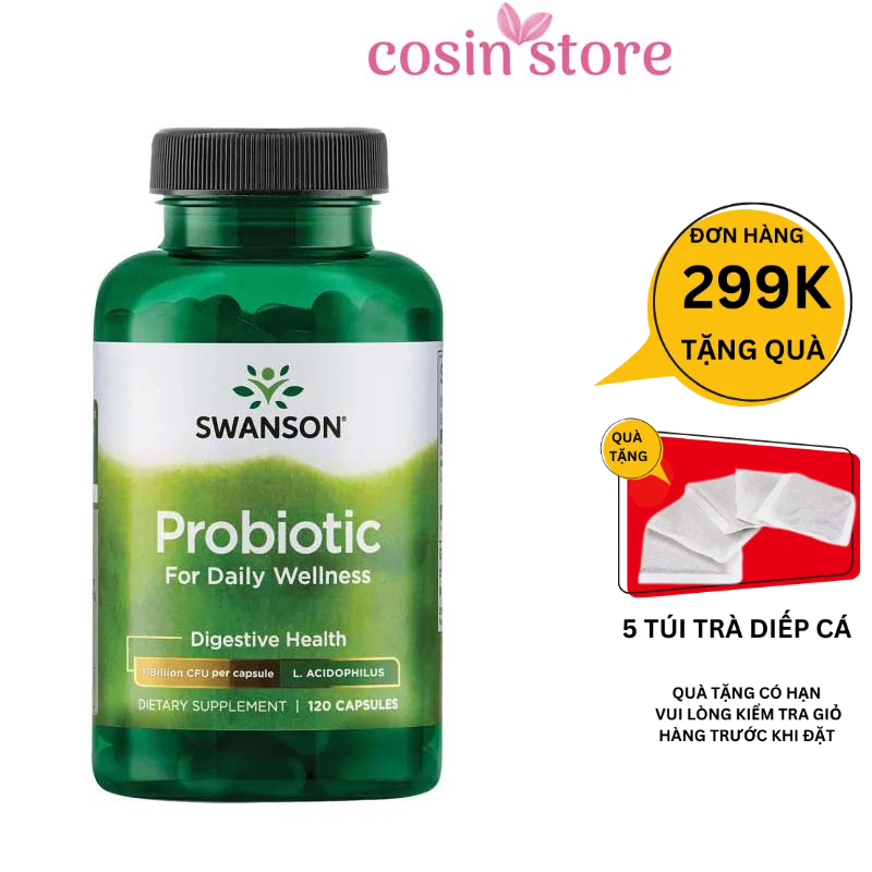 Viên uống Swanson Probiotic for Daily Wellness 120 viên men vi sinh hỗ trợ tiêu hóa Cosin Store