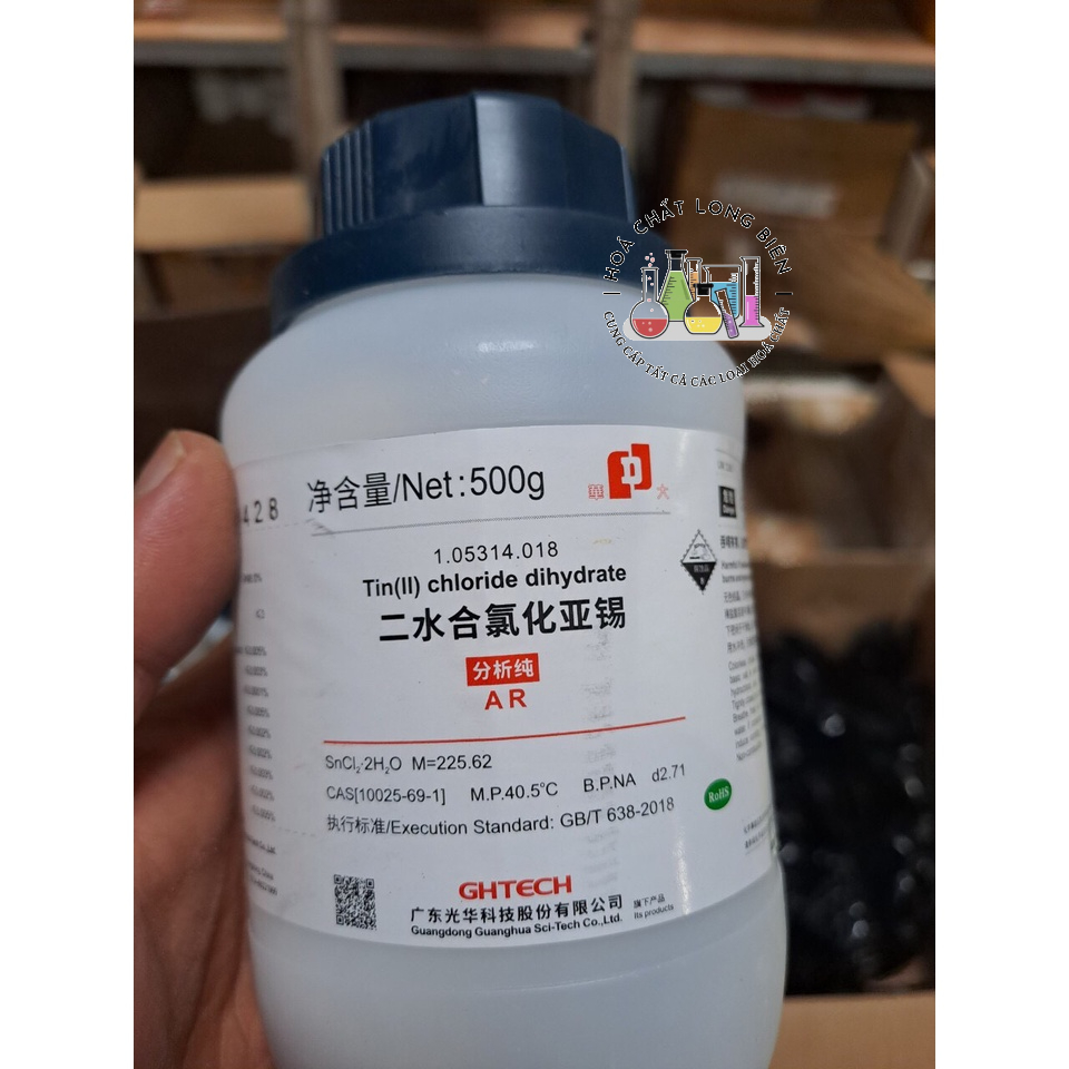 hóa chất Tin (II) chloride dihydrate SnCl2 cas:10025-69-1 lọ 500g