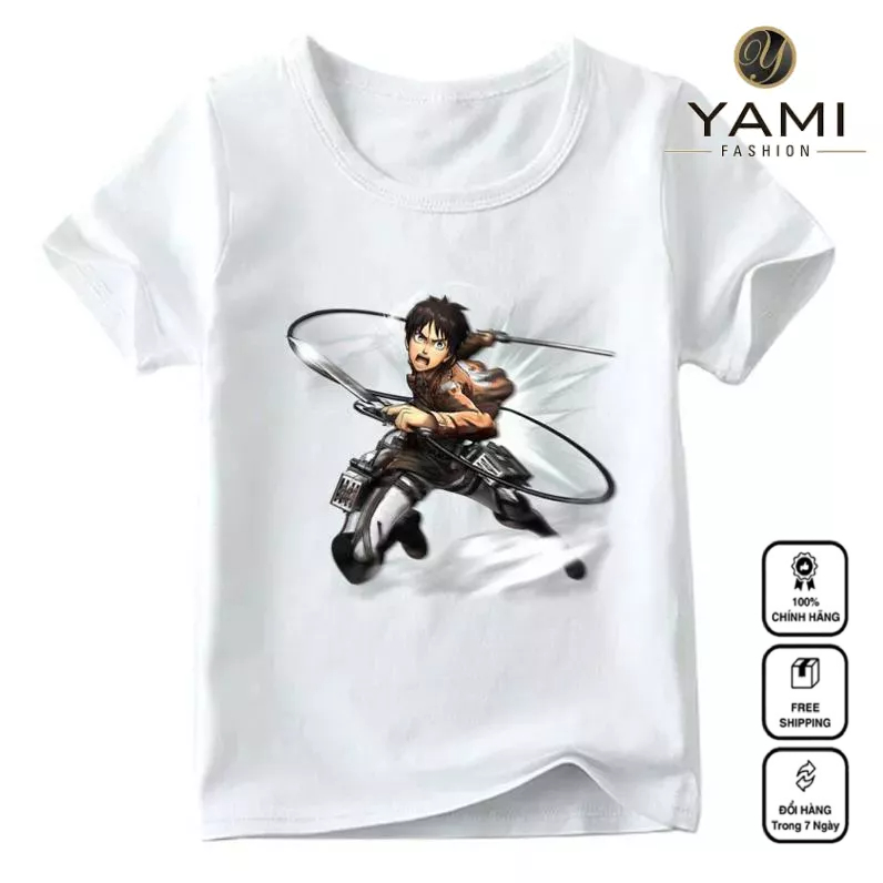Áo Thun Trắng Vải Cotton Cho Bé, Áo in hình Anime Attack On Titan SIêu Ngầu Mã FS10 Mẫu 3