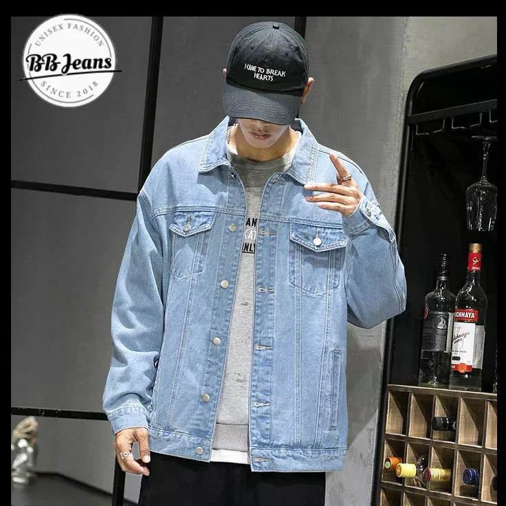 Áo khoác jean nam nữ xanh kinh điển Basic nhạt - đậm - áo jean unisex xanh rách BB Jeans FORM RỘNG  40-85kg