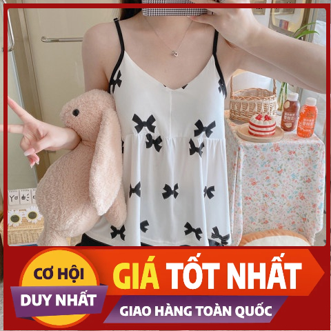 Bộ Ngủ Thun Nữ Mặc Nhà Hai Dây Thoáng Mát Thấm Hút Mồ Hôi Siêu Tốt Họa Tiết Dễ Thương
