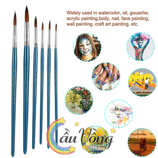 Bộ Cọ Tròn 6 Cây Chuyên Dụng Cao Cấp Để Tô Vẽ Tranh Sơn Dầu, Màu Nước, Màu Acrylic, Vẽ Nghệ Thuật