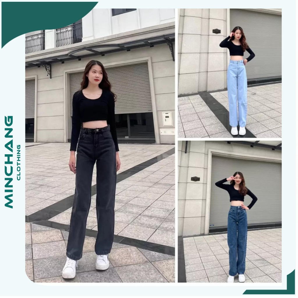 Quần jean Baggy ống đứng suông rộng lưng cạp cao, Quần bò nữ Form chất xuông JNI1 hottrend Hàn 2023