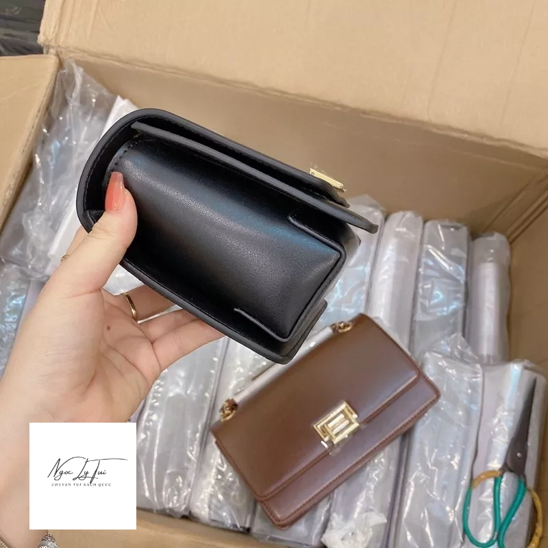 Túi Cnk nâu trơn khóa gập sz24 + túi vải hãng+ code