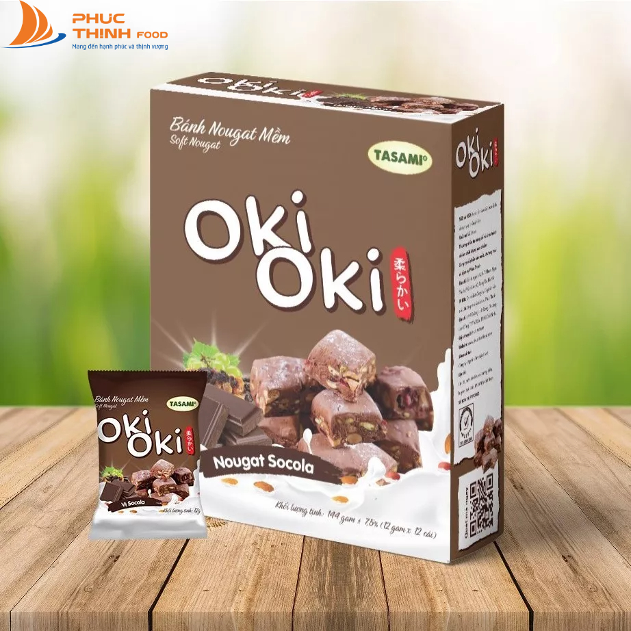 Bánh Nougat - kẹo hạnh phúc Oki Oki Vị Socola Hạnh Nhân Hộp 114g