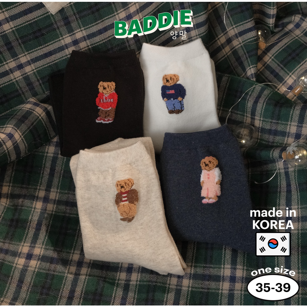 TEDDY FUR - Tất vớ cao cổ nữ hình gấu lịch sự dệt bông xù, nhập khẩu Hàn Quốc