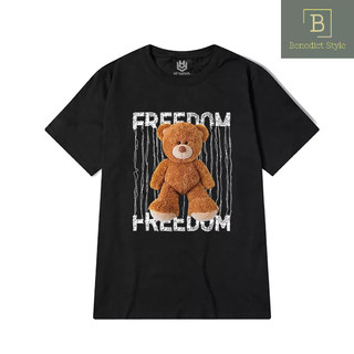 Cao cấp - Áo thun unisex áo thun tay lỡ oversize nam nữ in hình Gấu Freedom