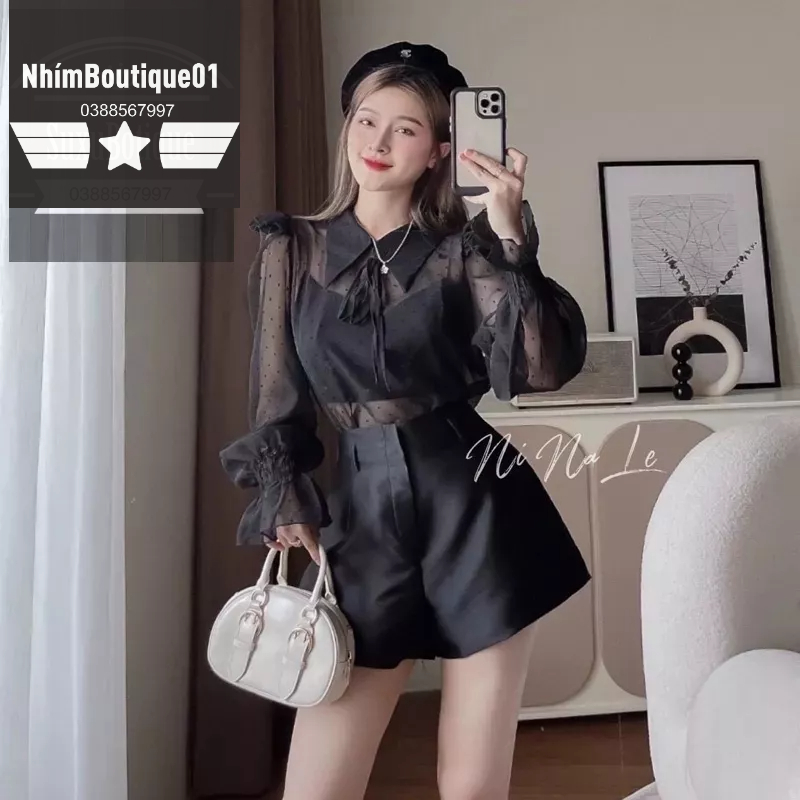 Sét 3 món Sơ mi voan mỏng Quần sooc vải