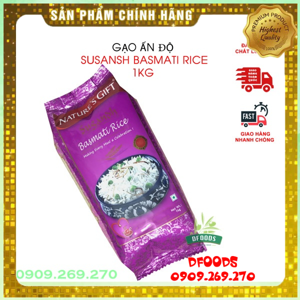 Gạo Ấn Độ Basmati Rice Susansh 1kg, Daawat Basmati Traditional 1kg