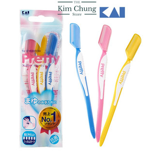Set 3 dao cạo lông mày Pretty KAI cán dài hàng Nhật