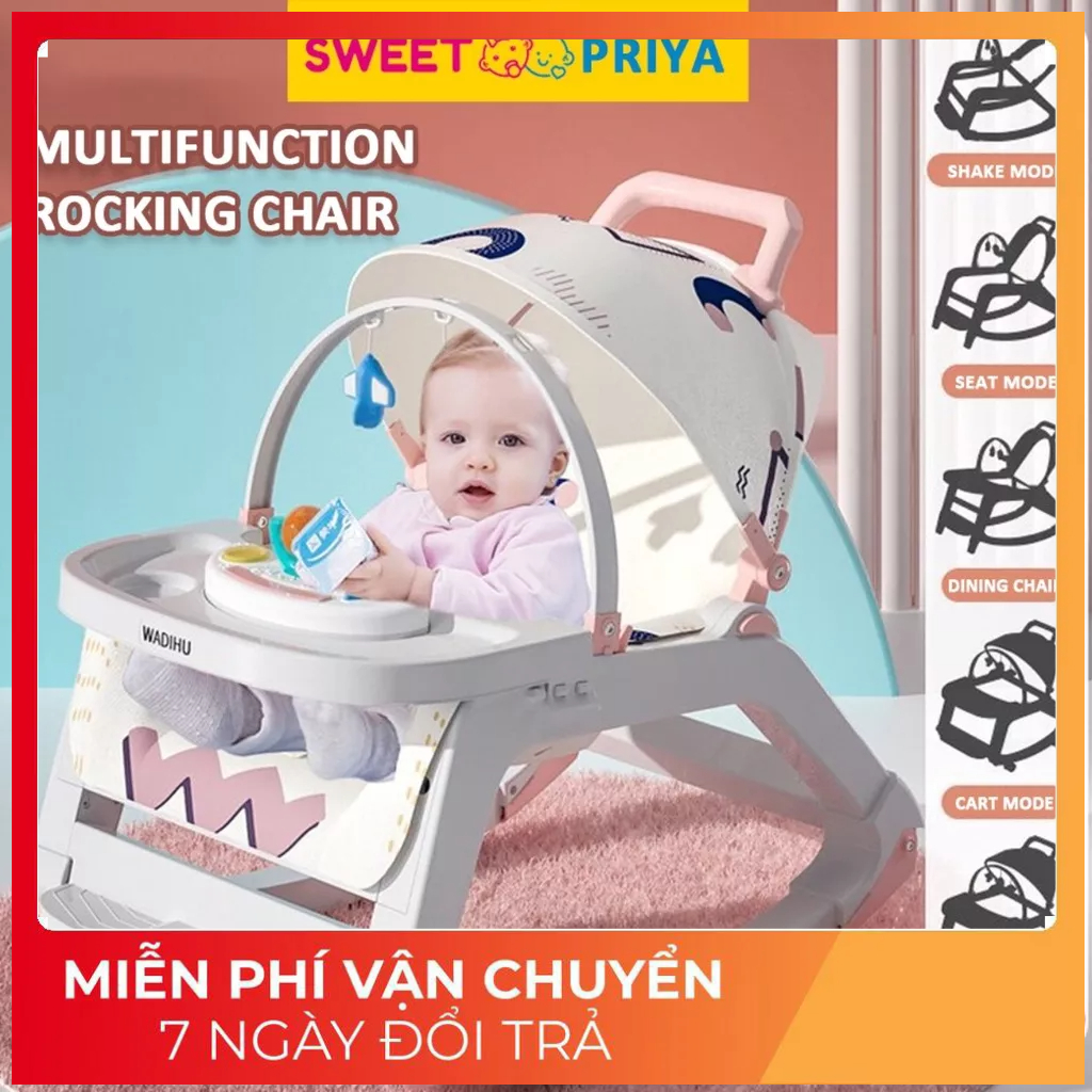 Nôi rung - Nôi rung cho bé 5in1 có nhac đồ chơi và bàn ăn cho bé,I