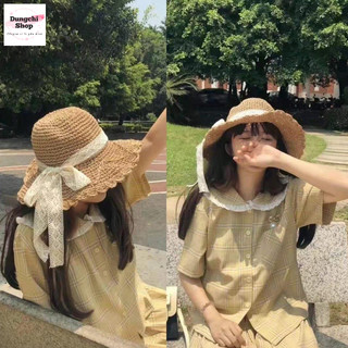 Nón cói mềm nơ ren mẹ và bé
