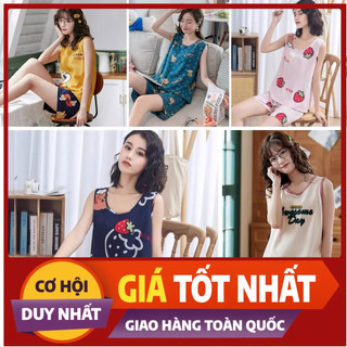 Đồ Bộ Ba Lỗ Nữ Mặc Nhà, Đồ Bộ Thun Thấm Hút Mồ Hôi Họa Tiết, Đồ Bộ  Ngủ Nữ