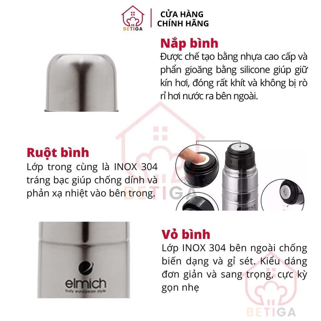 Bình giữ nhiệt nóng lạnh Elmich lõi Inox 304 tráng bạc 500 - 750 - 1000ml - Chất lượng Châu Âu