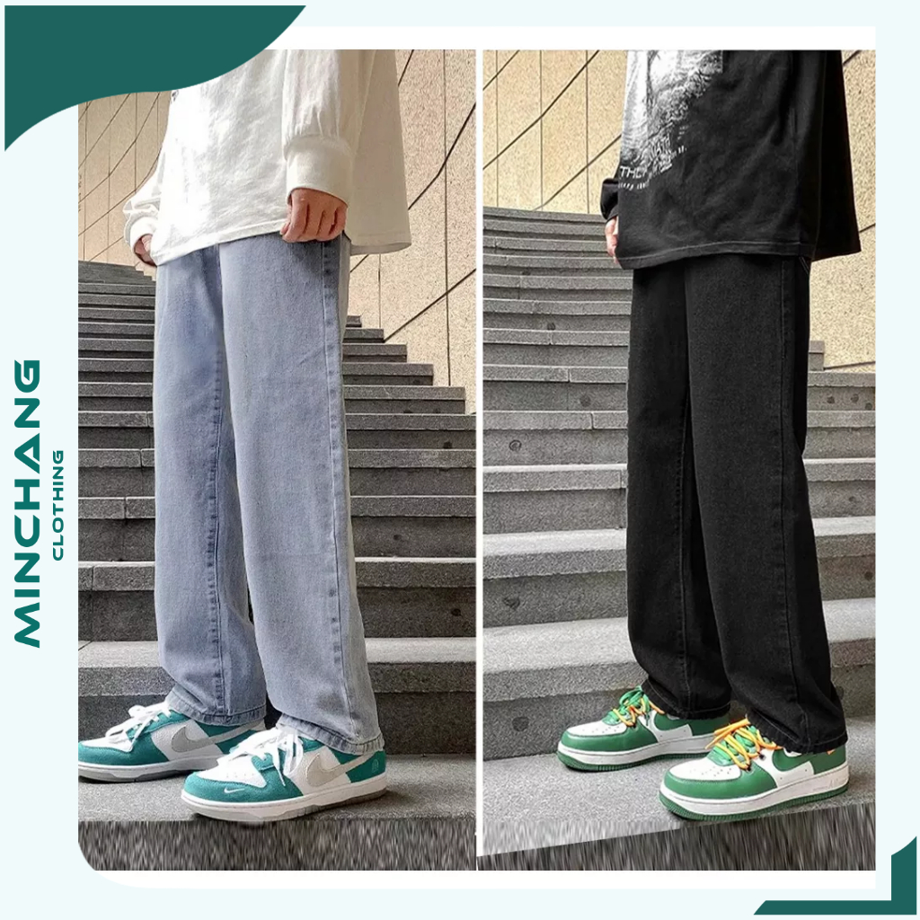 Quần bò nam xanh đen baggy ống suống đứng rộng, Quần jean Form xuông hottrend JN02 Hàn 2022