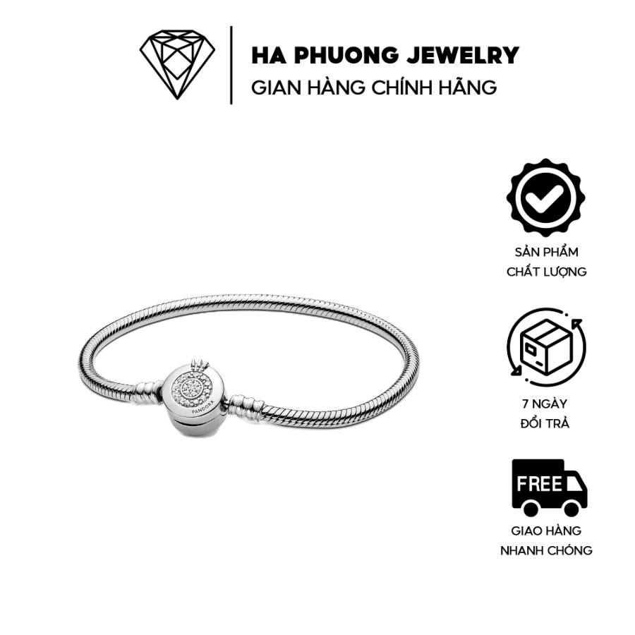 Vòng Pandora Sparkling Crown O Snake Chain vòng mềm mix chốt charm vương niệm bạc 925 cao cấp