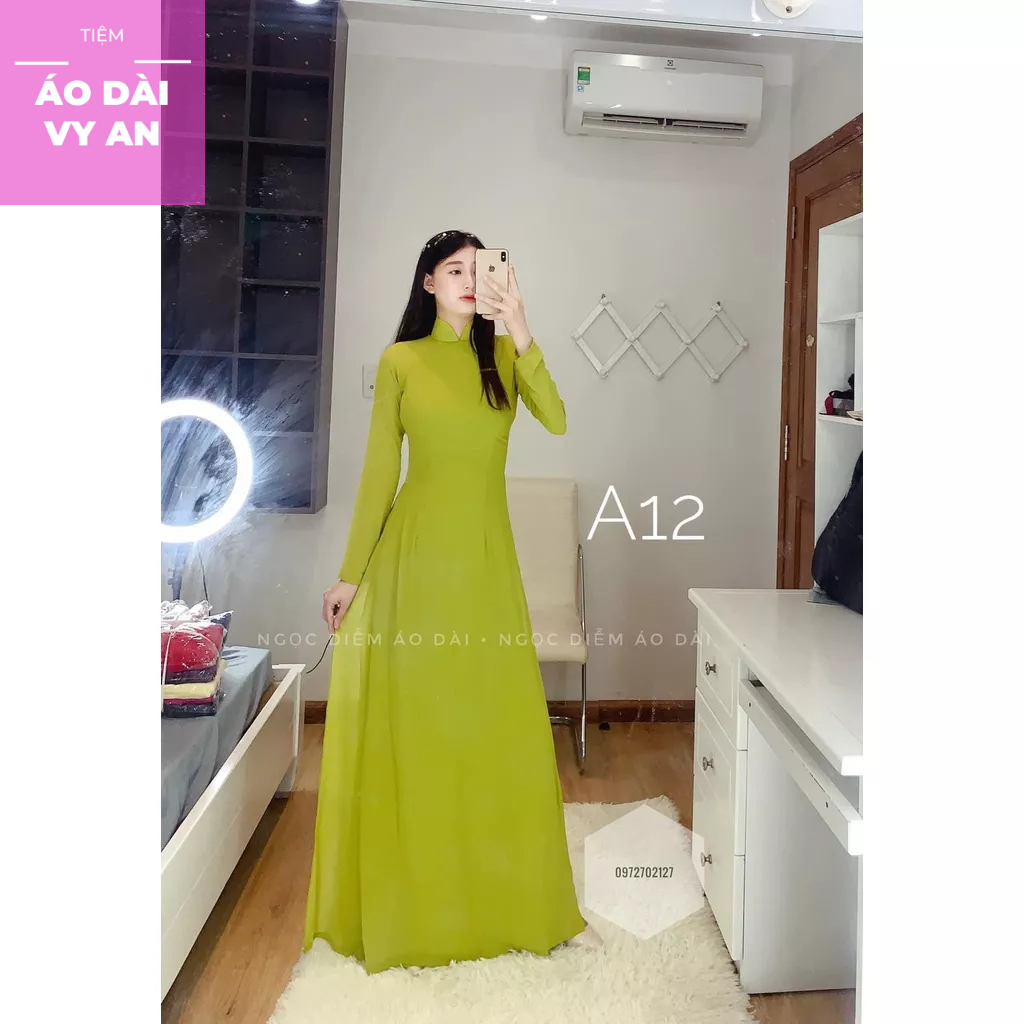 Áo dài truyền thống chất liệu chiffon cao cấp 2 lớp 4 ta hàng loại 1 trơn tôn dáng giáo viên học, sinh viên vyan 2023