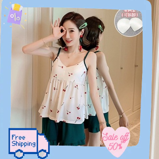 bộ đồ ngủ 2 dây, vải siêu mềm thấm hút mồ hôi Có Mút Ngực- Thun cotton co dãn 4 chiều