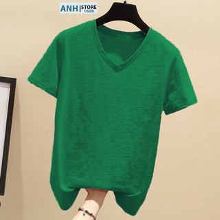 Áo thun xược cotton nữ cổ tim nữ 2025 ANHSTORE, áo thun cổ tim phom rộng Full size 40kg - 75kg