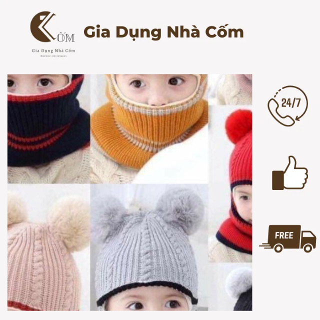 Mũ len trùm mặt có lót nỉ cho bé siêu ấm