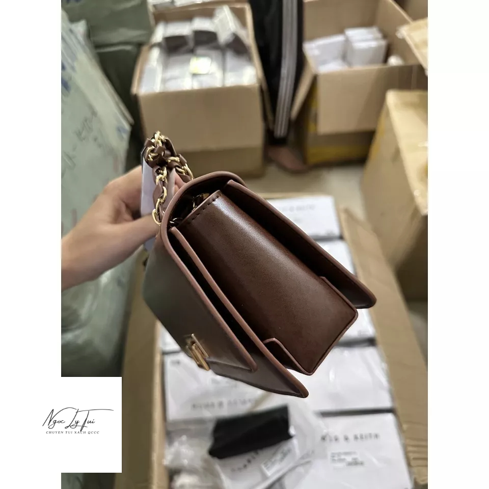 Túi Cnk nâu trơn khóa gập sz24 + túi vải hãng+ code