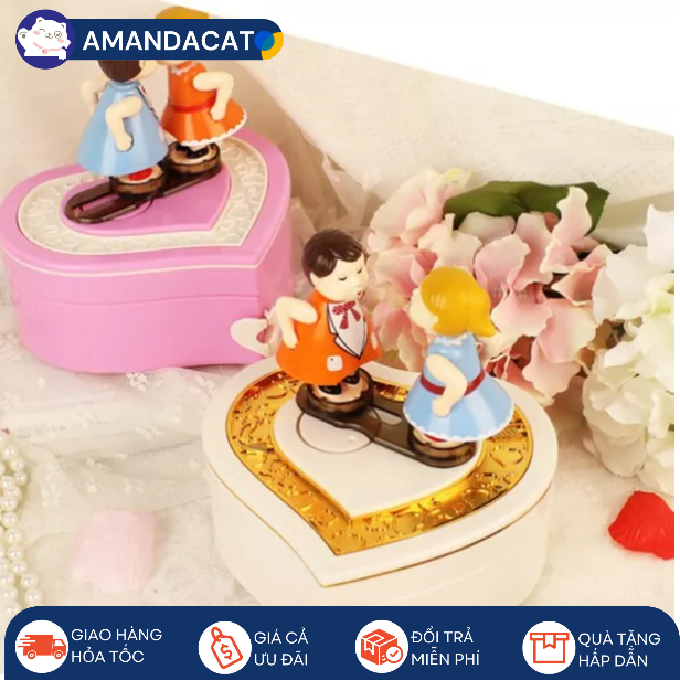 Hộp Nhạc Piano Hình Trái Tim Có Cặp Đôi Lãng Mạn, Qùa Tặng Valentine Cho Người Yêu