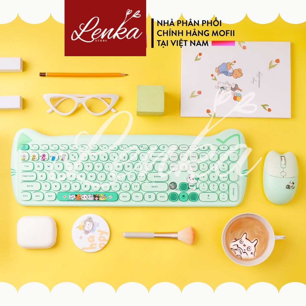 Bộ Bàn Phím và Chuột không dây MOFII KITTY PLUS Chính hãng Giả Cơ - LenKastore