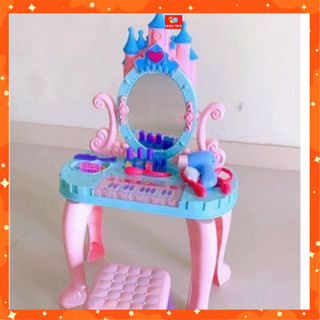 Bộ đồ chơi bàn ghế trang điểm kèm đàn Piano lâu đài, có ghế ngồi và các phụ kiện cho bé