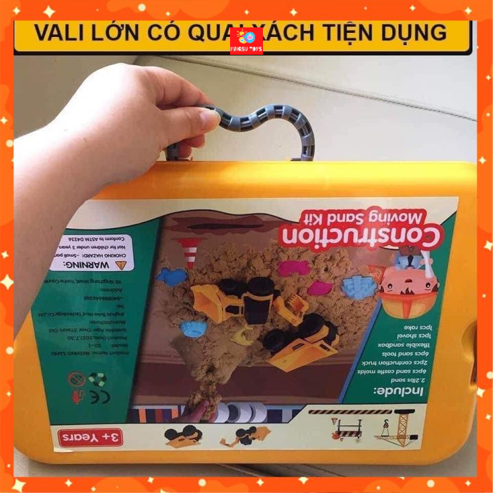 Đồ chơi hộp cát động lực sinh học không dính tay cho bé tặng kèm 2 xe công trình, xẻng và khuôn, cát nặn sinh học