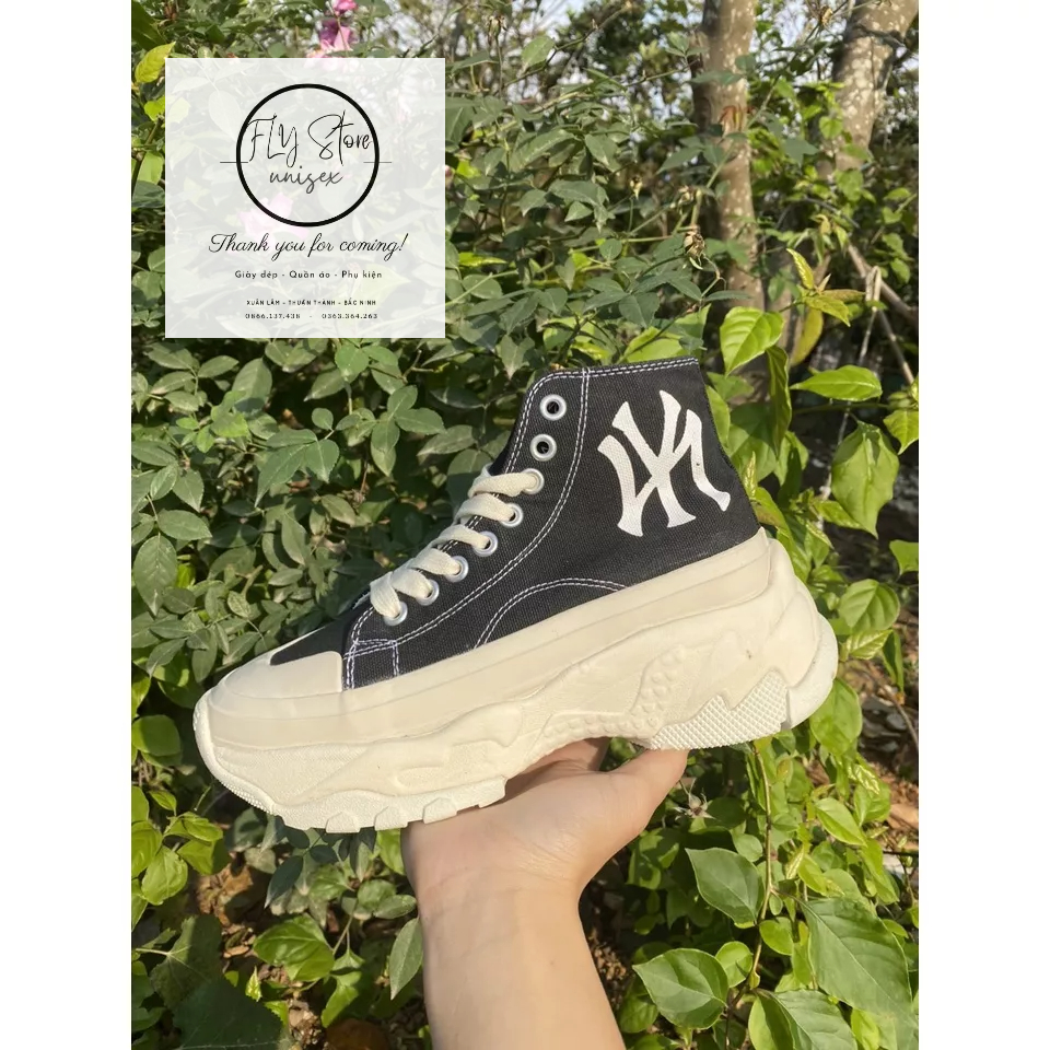giày M.L.B chunky high đen vải canvas cao cổ, giày NY đế cao độn đế 6 cm cao cấp giá sốc FullBoxBill