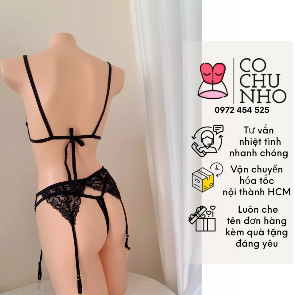 DL64 - Bộ Đồ Lót 2 Mảnh Ren Xuyên Thấu - Bộ Lọt Khe G String Xẻ Nữ Sexy Gợi Cảm kèm Đai Kẹp Tất -cochunhoquan11 | BigBuy360 - bigbuy360.vn