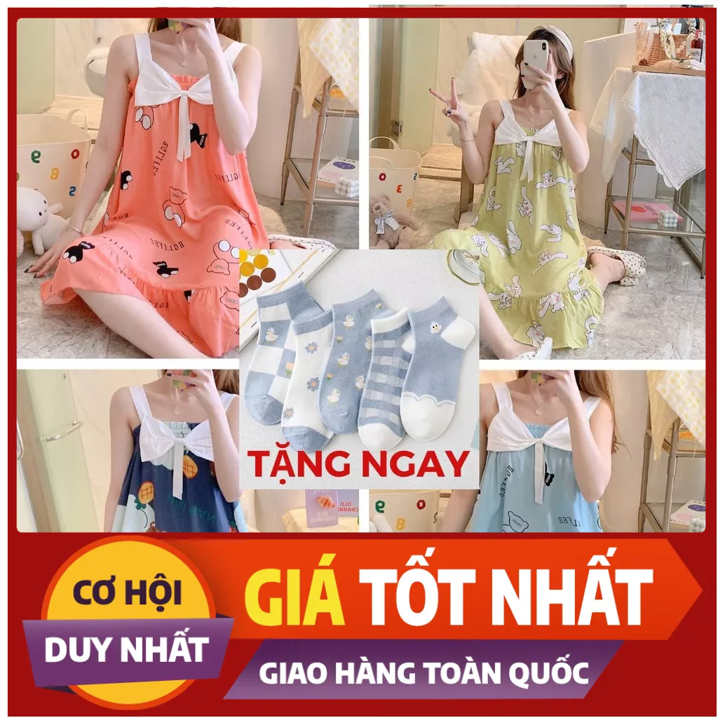 Đầm mặc ở nhà váy hai dây big size chị em bầu mặc đẹp chất thun mềm mịn